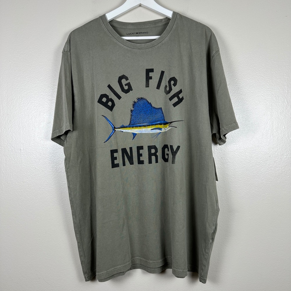 Lucky Brand Men's XXL T-Shirt Olive Green Big Fish Energy Graphic Tee
